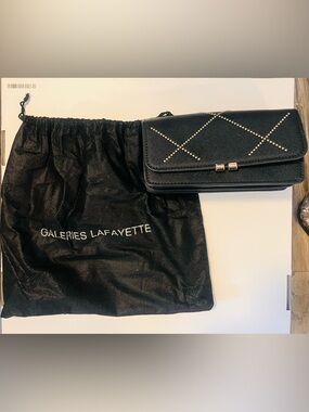 Galeries Lafayette Black Stud-Embellished Wallet Clutch